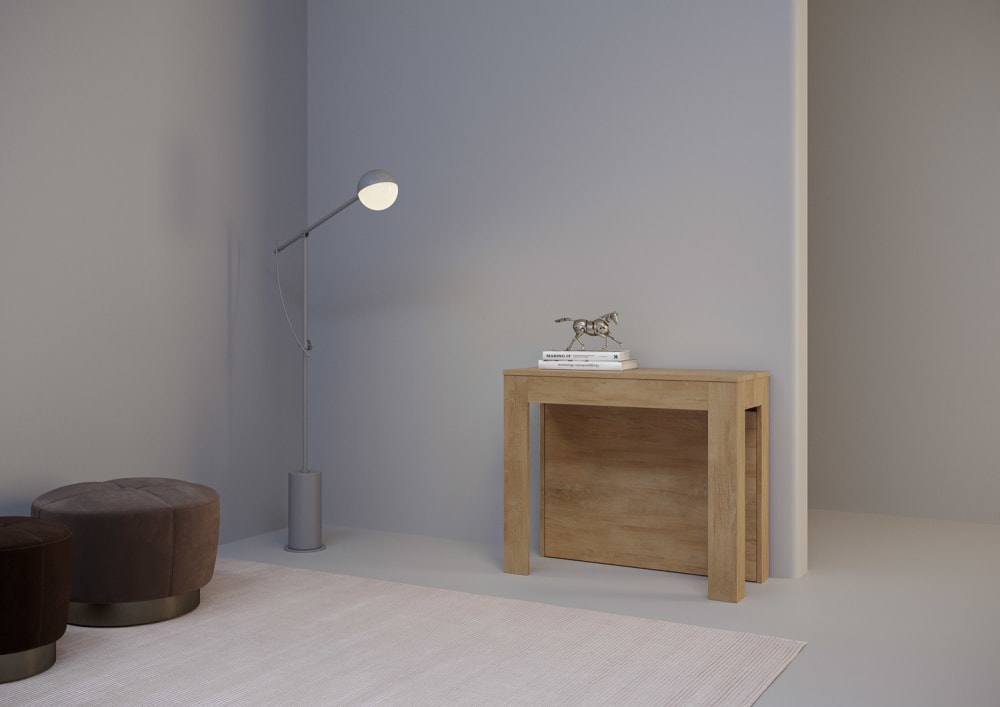 Ausziehbarer Konsolentisch 90x42/290cm in Holzoptik Eiche Natur 90x77x42cm Spanplatte Braun Ityhome Möbel Wohnzimmermöbel Konsolentische