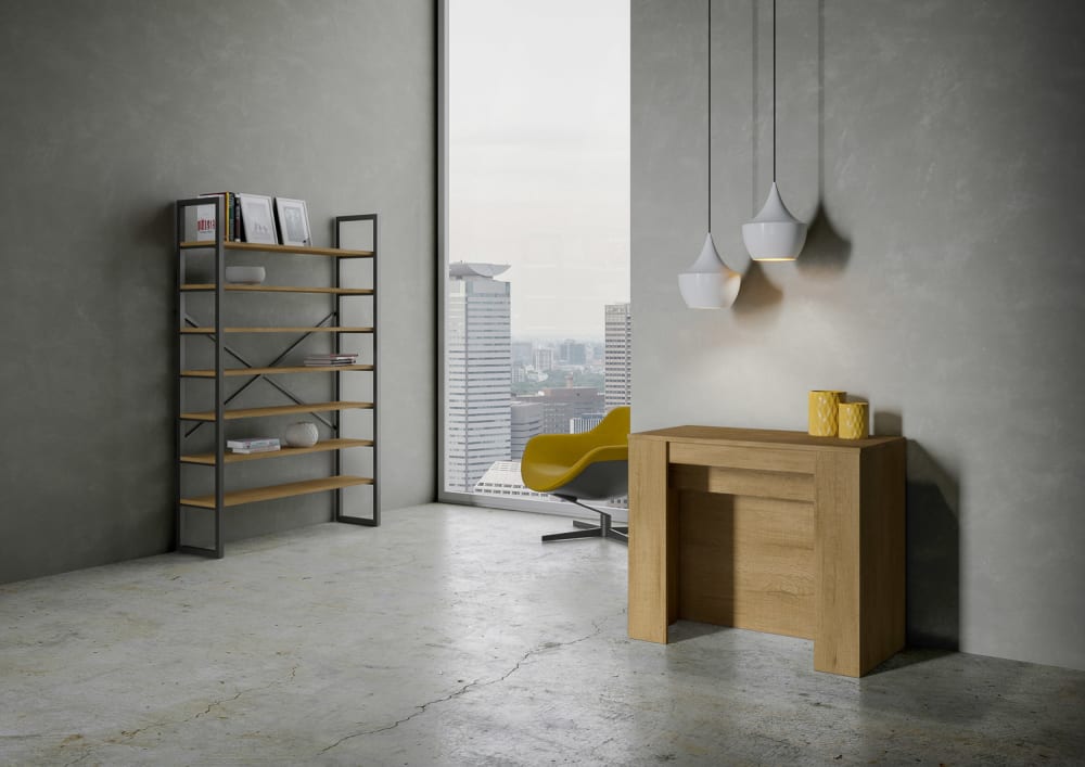 Ausziehbarer Konsolentisch 90x48/296cm in Holzoptik Eiche Natur 90x77x48cm Spanplatte Braun Itamoby Möbel Wohnzimmermöbel Konsolentische