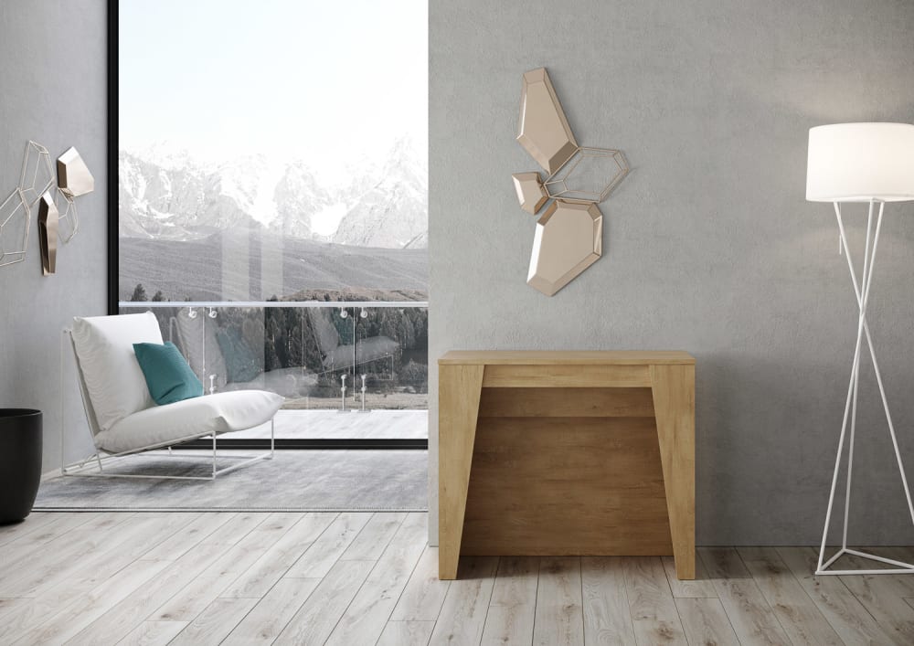 Ausziehbarer Konsolentisch 90x48/296 cm in Holzoptik Eiche Natur 90x77x48cm Spanplatte Braun Ityhome Möbel Wohnzimmermöbel Konsolentische