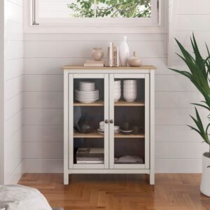 Vitrine mit 2 Türen - L90 x H110 cm - Weiß 90x110x40cm Holz Weiß Calicosy Möbel Esszimmermöbel Vitrine und Vitrinenschrank