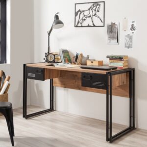 Industrieller Schreibtisch mit Schubladen 139x75x60cm Spanplatte Braun Concept Usine Möbel Büromöbel Schreibtische