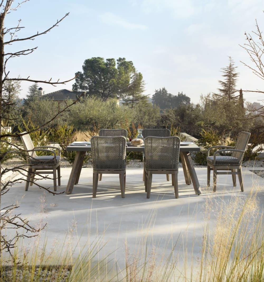 Tisch aus Akazienholz mit Platte aus hellgrauem Leichtbeton, 200x75x90cm Holz Grau GEESE HOME Möbel Esszimmermöbel Esstische