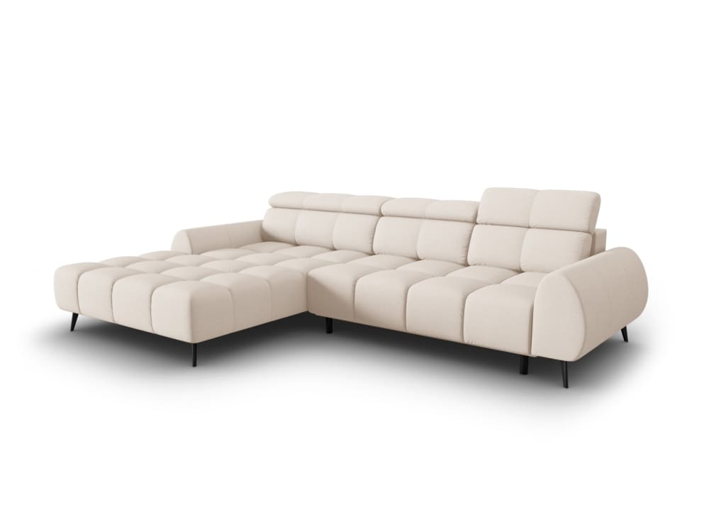 Wohnli Möbelsuche - 5-Sitzer elektrisches Ecksofa aus strukturiertem Stoff leichtes beige