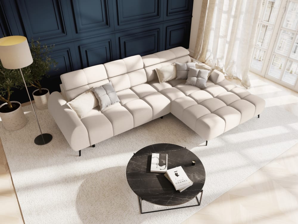 5-Sitzer elektrisches Ecksofa aus strukturiertem Stoff leichtes beige 295x82x188cm Stoff Beige Micadoni Home Sofas und Sessel Sofas Ecksofas