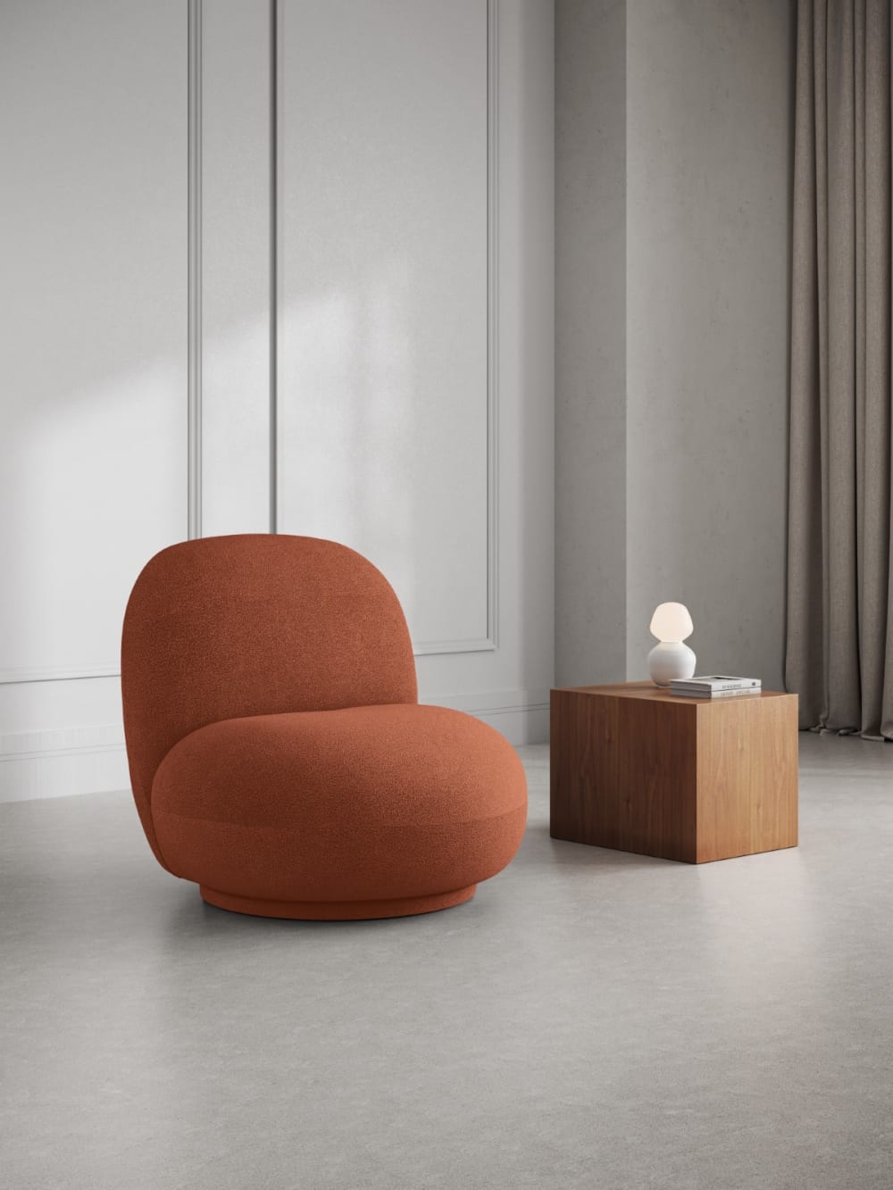 Drehsessel aus Boucle ziegelrot 80x78x73cm Stoff Braun Micadoni Home Sofas und Sessel Sessel, Poufs und Fußbänke Sessel