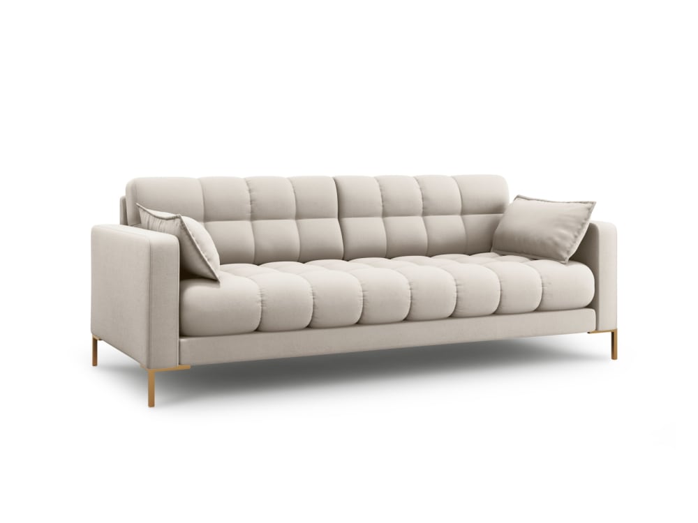 4-Sitzer Sofa aus strukturiertem Stoff beige 217x75x92cm Stoff Beige Micadoni Home Sofas und Sessel Sofas 2-Sitzer-Sofas & 3-Sitzer-Sofas