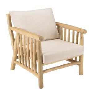 Wohnli Möbelsuche - Sessel aus natürlichen Teakholzzweigen mit weißen Kissen