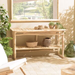 wohnli-moebel-suche-M24033074-1 Doppelkonsole Tischplatte aus natürlichen Teakholzzweigen 156x84x55cm Holz Braun MACABANE Möbel Wohnzimmermöbel Konsolentische