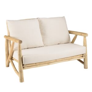wohnli-moebel-suche-M24033099 Wohnli Möbelsuche - 2-Sitzer-Sofa aus natürlichen Teakholzzweigen mit weißen Kissen