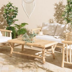 wohnli-moebel-suche-M24033110-1 Rechteckiger Couchtisch aus Teakholzzweigen mit doppelter Tischplatte 120x46x65cm Holz Braun MACABANE Möbel Wohnzimmermöbel Couchtische