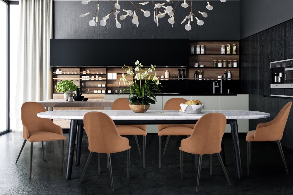 4er Set Stühle aus Stahl, Kunstlederbezug, Mattschwarz/Braun 57x87x51cm PVC - Polyvinlychlorid Braun T M C S Möbel Esszimmermöbel Stühle