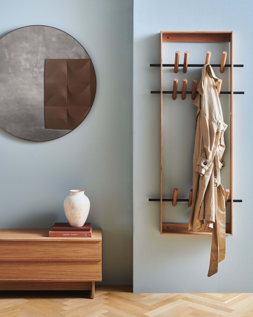 wohnli-moebel-suche-M24035235 Wohnli Möbelsuche - Design Garderobe Holz Hellbraun und Stahl Schwarz