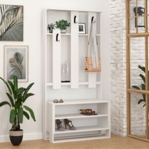 wohnli-moebel-suche-M24035989-1 Eingangsmöbel mit 3 Regalen H180 cm - Weiß 90x180x36cm Spanplatte Weiß Calicosy Möbel Schlafzimmermöbel Kleiderschränke