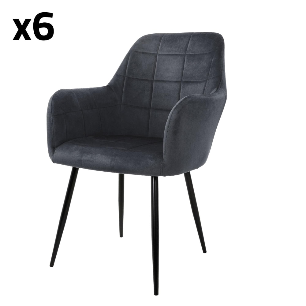 wohnli-moebel-suche-M24036010 Wohnli Möbelsuche - Esszimmerstühle 6er Set Dunkelgrau mit Samtbezug und Metallbeinen
