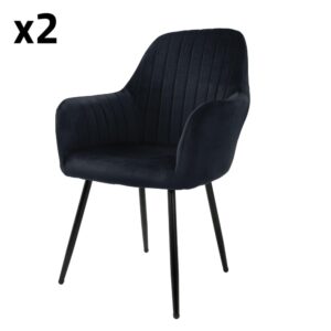 Wohnli Möbelsuche - Esszimmerstühle 2er Set Schwarz mit Samtbezug und Metallbeinen