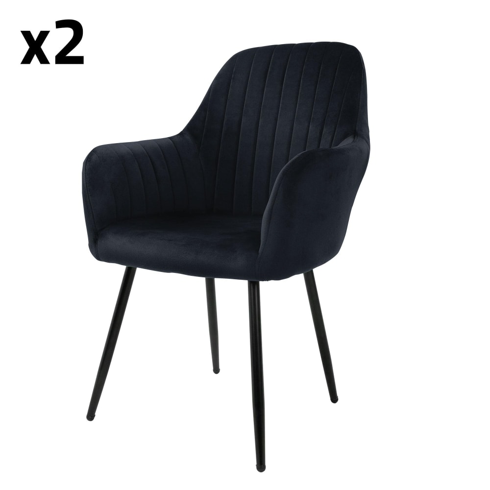 Wohnli Möbelsuche - Esszimmerstühle 2er Set Schwarz mit Samtbezug und Metallbeinen