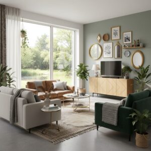 Heller TV-Ständer aus Holz mit goldenen Details 160x78x40cm Spanplatte Beige Urban Meuble Möbel Wohnzimmermöbel TV-Möbel