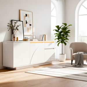 Weiß lackiertes Sideboard mit 2 Türen und 2 Schubladen 140x60x40cm Spanplatte Weiß Urban Meuble Möbel Schlafzimmermöbel Kommoden