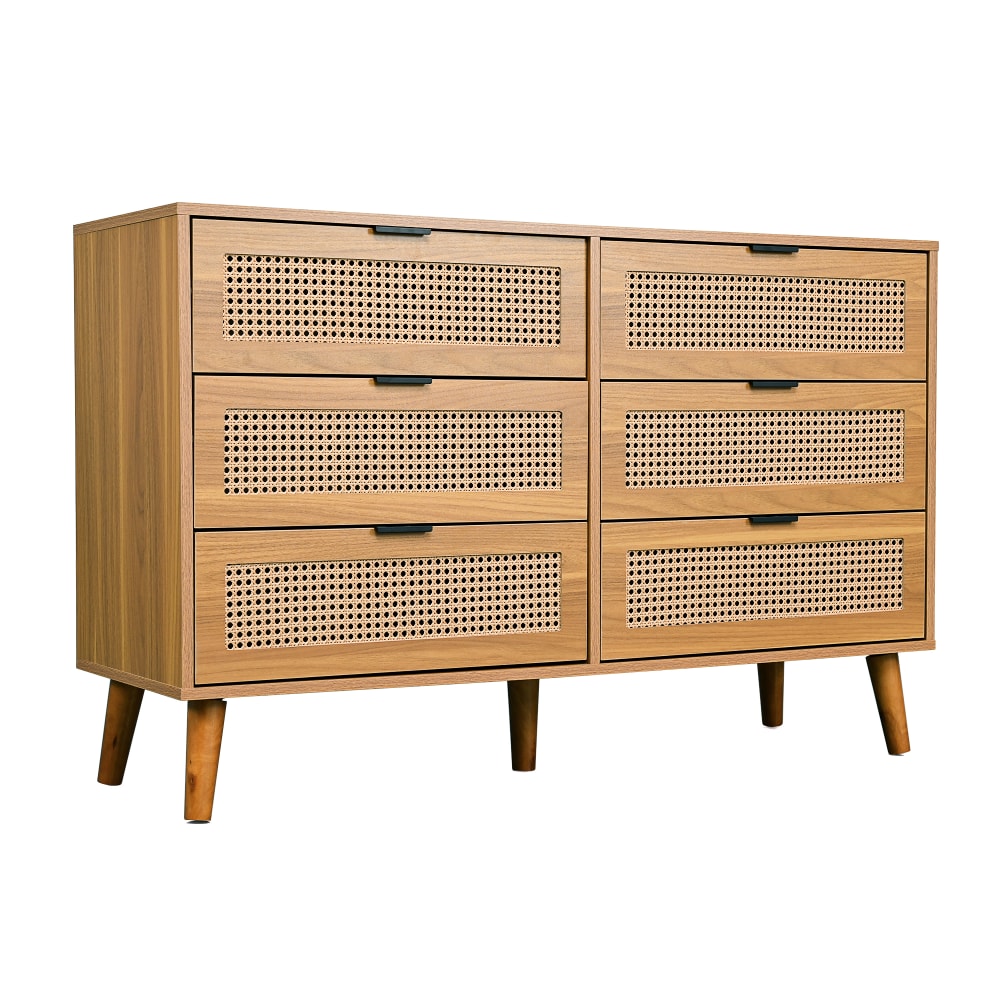 wohnli-moebel-suche-M24038076 Wohnli Möbelsuche - Küchenschrank aus hellem Holz mit 6 Schubladen aus Rattan
