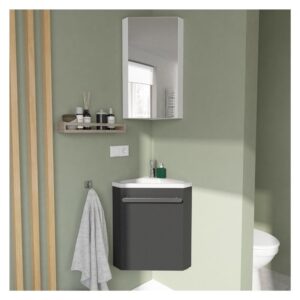 wohnli-moebel-suche-M24039745-1 Eckwaschbecken + Wasserhahn + -Schrank 35x53x35cm Spanplatte Grau Mob In Möbel Badezimmermöbel Waschtische