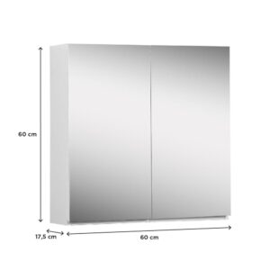 wohnli-moebel-suche-M24039781-1 60 cm Badezimmerschrank mit Doppeltür und Spiegel 60x60x17cm Spanplatte Weiß Mob In Möbel Badezimmermöbel Badezimmerschränke