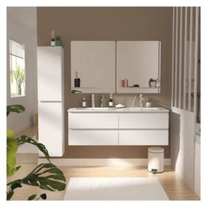 wohnli-moebel-suche-M24039797-1 Doppelte Einheit + Spiegel + Wasserhahn + -Säule 120x44x45cm Spanplatte Weiß Mob In Möbel Badezimmermöbel Waschtische