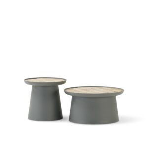 wohnli-moebel-suche-M24040162 Wohnli Möbelsuche - Set aus 2 runden Polypropylen-Tischen mit Holztablett d50/d70 grau