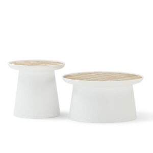 wohnli-moebel-suche-M24040167 Wohnli Möbelsuche - Set aus 2 runden Polypropylen-Tischen mit Holztablett d50/d70 weiß