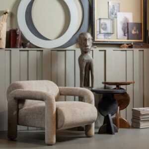 Designsessel aus sandfarbenem Samt 82x65x76cm Samt Beige WOOOD Sofas und Sessel Sessel, Poufs und Fußbänke Sessel