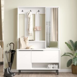 Flurgarderobe mit 3 Türen und Spiegel aus Spanplatte im Weiß 112x178x34cm Spanplatte Weiß Mobili Rebecca Möbel Flurmöbel Dielenbänke