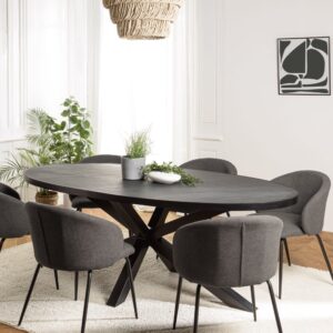 Ovaler Esstisch mit schwarzer Platte in Steinoptik 220x76x110cm Stahl Schwarz MACABANE Möbel Esszimmermöbel Esstische