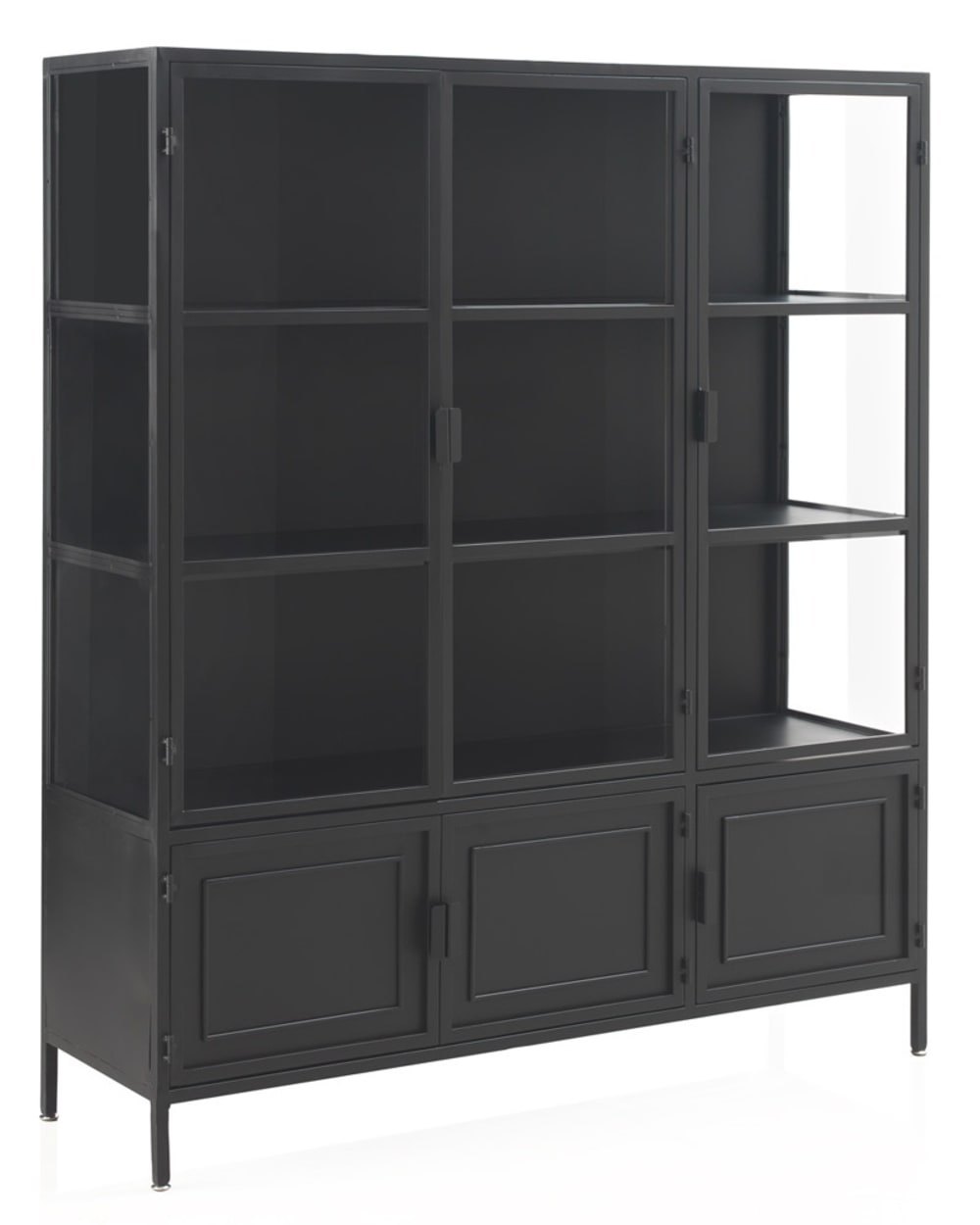 wohnli-moebel-suche-M24043364 Wohnli Möbelsuche - Vitrine Türen und Seitenteile aus Glas schwarzes Metallgestell