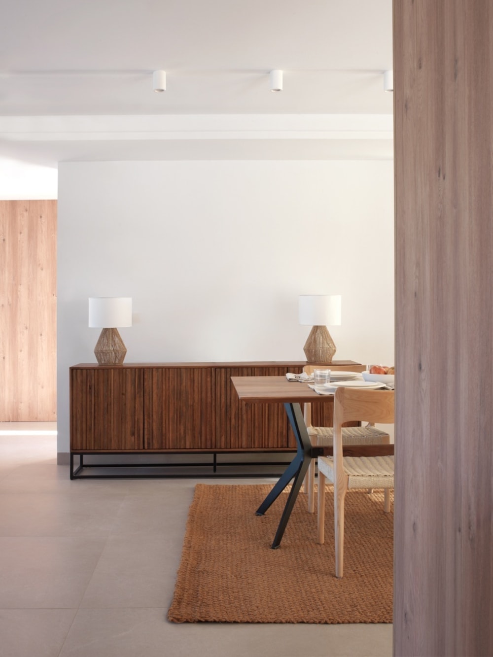 Sideboard mit 4 Türen aus massivem Mangoholz und Metallgestell 40x80x200cm Holz Braun GEESE HOME Möbel Esszimmermöbel Sideboards, Highboards & niedrige Anrichten