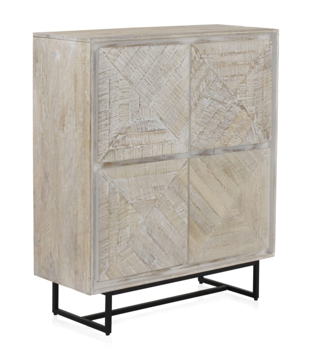 Wohnli Möbelsuche - Highboard aus massivem Mangoholz in patiniertem Weiß