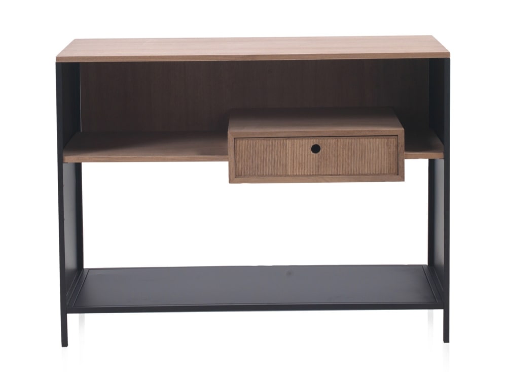 Anrichte aus Eschenholz mit Schublade und Metallsockel 42x75x100cm Holz Schwarz GEESE HOME Möbel Esszimmermöbel Sideboards, Highboards & niedrige Anrichten