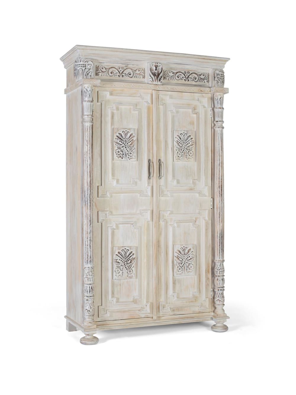 wohnli-moebel-suche-M24043724-1 Schrank aus abgenutztem weißem Mangoholz mit einem raffinierten Touch 120x203x50cm Holz Weiß GINER Y COLOMER Möbel Schlafzimmermöbel Schränke