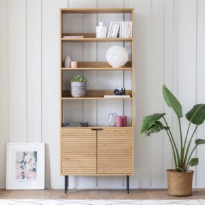 Bücherregal aus Holz 4 Regale und 2 Türen 80x200x30cm Spanplatte Braun Happy Garden Möbel Wohnzimmermöbel Bücherregale