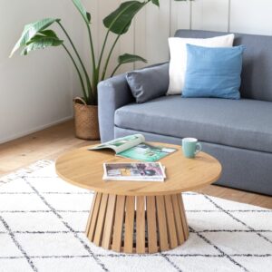 Runder Couchtisch im skandinavischen Stil 80cm 80x35x80cm Spanplatte Braun Happy Garden Möbel Wohnzimmermöbel Couchtische