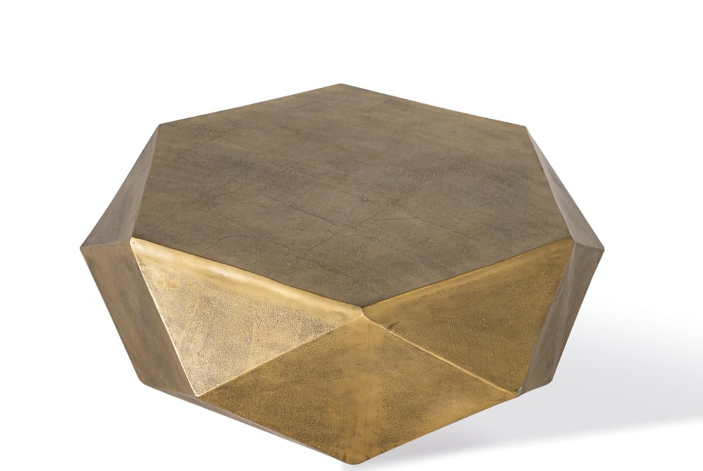 Sechseckiger Couchtisch aus goldfarbenem Metall 107x34x107cm Aluminium Gold GINER Y COLOMER Möbel Wohnzimmermöbel Couchtische