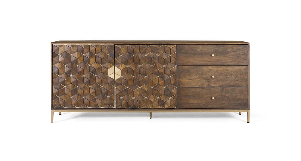 wohnli-moebel-suche-M24045650 Wohnli Möbelsuche - Anspruchsvolles Sideboard aus Mangoholz und Metall in Walnuss und Gold