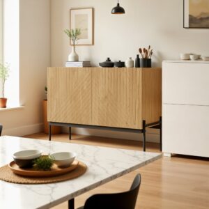 Küchenschrank aus Holz mit geometrischem Muster 100x70x40cm Spanplatte Beige Urban Meuble Möbel Küchenmöbel Kücheninseln & Servierwägen