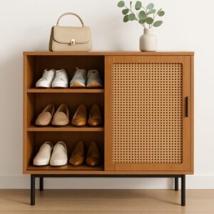 Schuhschrank aus Holz mit Schiebetüren 100x90x37cm Spanplatte Braun Urban Meuble Möbel Wohnzimmermöbel TV-Möbel