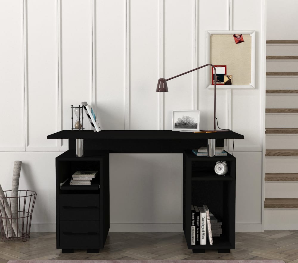 Schreibtisch mit 2 Schubladen in Schwarz 60x74x120cm Spanplatte Schwarz moebel17 Möbel Büromöbel Schreibtische