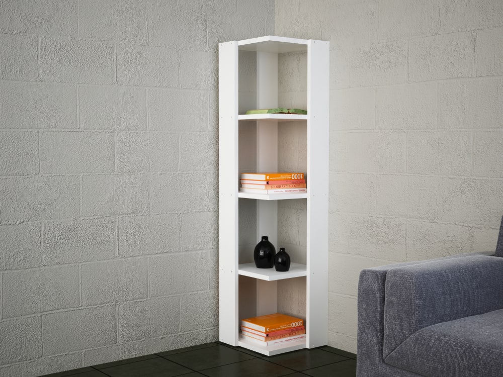 Bücherregal mit 4 Regalfächern in Weiß 31x120x31cm Spanplatte Weiß moebel17 Möbel Wohnzimmermöbel Bücherregale