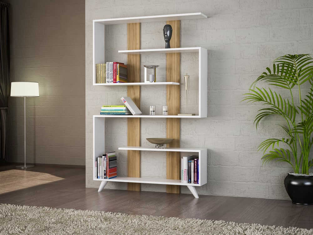 Bücherregal mit 5 Regalfächern in Weiß 20x162x120cm Spanplatte Weiß moebel17 Möbel Wohnzimmermöbel Bücherregale