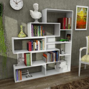 wohnli-moebel-suche-M24050379-1 Bücherregal mit 11 Regalfächern in Weiß 22x151x139cm Spanplatte Weiß moebel17 Möbel Wohnzimmermöbel Bücherregale