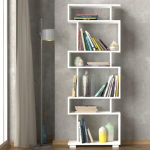 Bücherregal mit 6 Regalfächern in Weiß 20x160x60cm Spanplatte Weiß moebel17 Möbel Wohnzimmermöbel Bücherregale