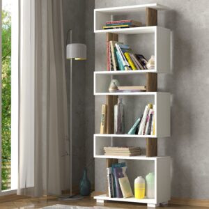 Bücherregal mit 6 Regalfächern in Weiß 20x160x60cm Spanplatte Weiß moebel17 Möbel Wohnzimmermöbel Bücherregale
