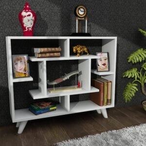 Bücherregal mit 7 Regalfächern in Weiß 22x76x90cm Spanplatte Weiß moebel17 Möbel Wohnzimmermöbel Bücherregale