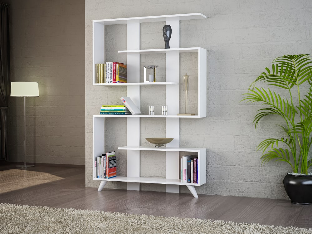 Bücherregal mit 5 Regalfächern in Weiß 20x162x120cm Spanplatte Weiß moebel17 Möbel Wohnzimmermöbel Bücherregale